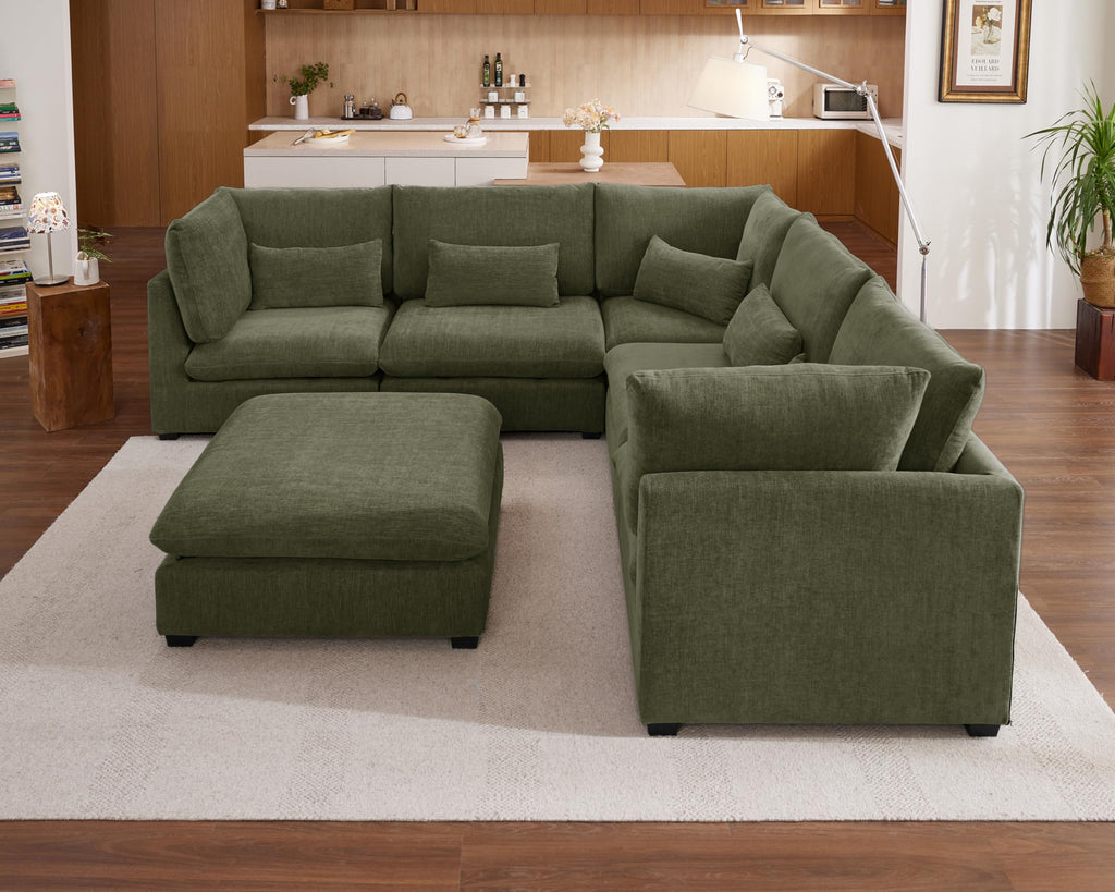 115" Oversize Chenille Modular Sectional Sofa Couches, Green