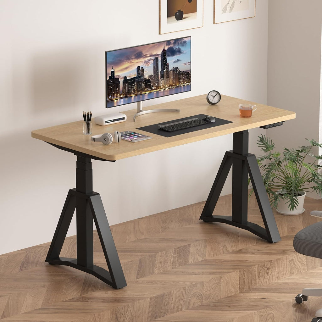 Standing Desk Frame Dual Motors 3 Stages Electric Height Adjustable Sitting Stand Up Desk Base Legs Only (Black)