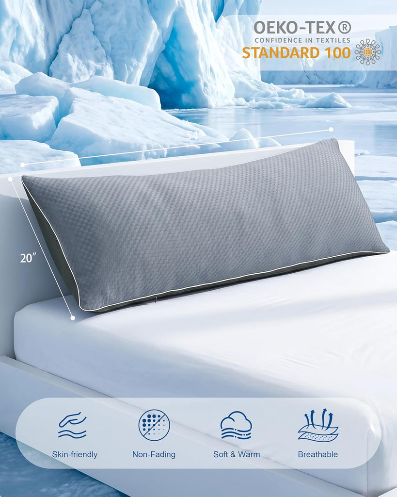 Cooling Body Pillow for Adults- Pillow Insert with Shredded Blue Memory Foam, Soft Support for Side Sleepper