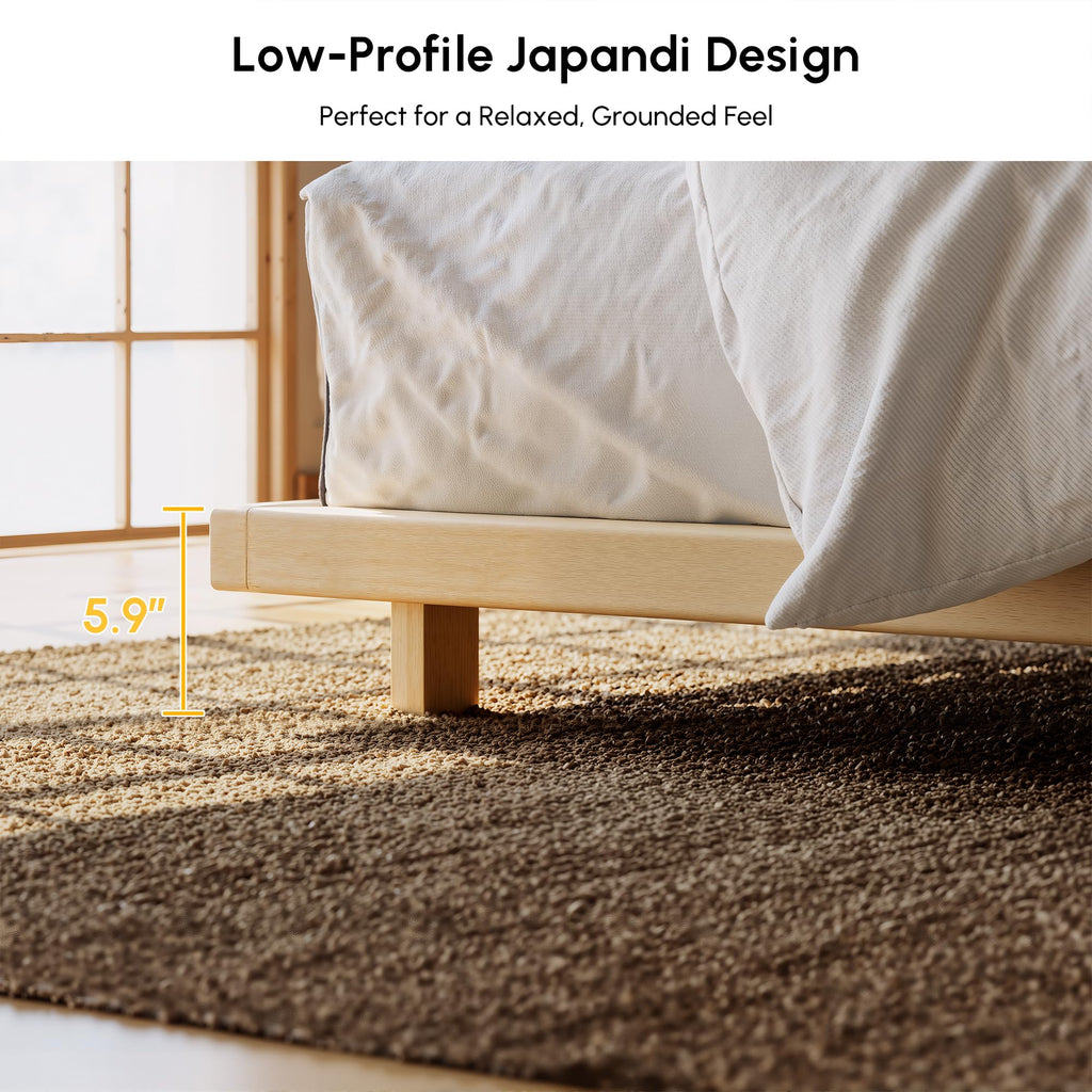 Japanese Tatami Bed Frame, King, 5.9-Inch, Solid Wood, Steel Slats