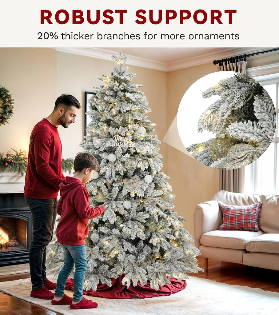 7.5ft Pre-lit Snow Flocked Canaan Fir Christmas Tree with Remote