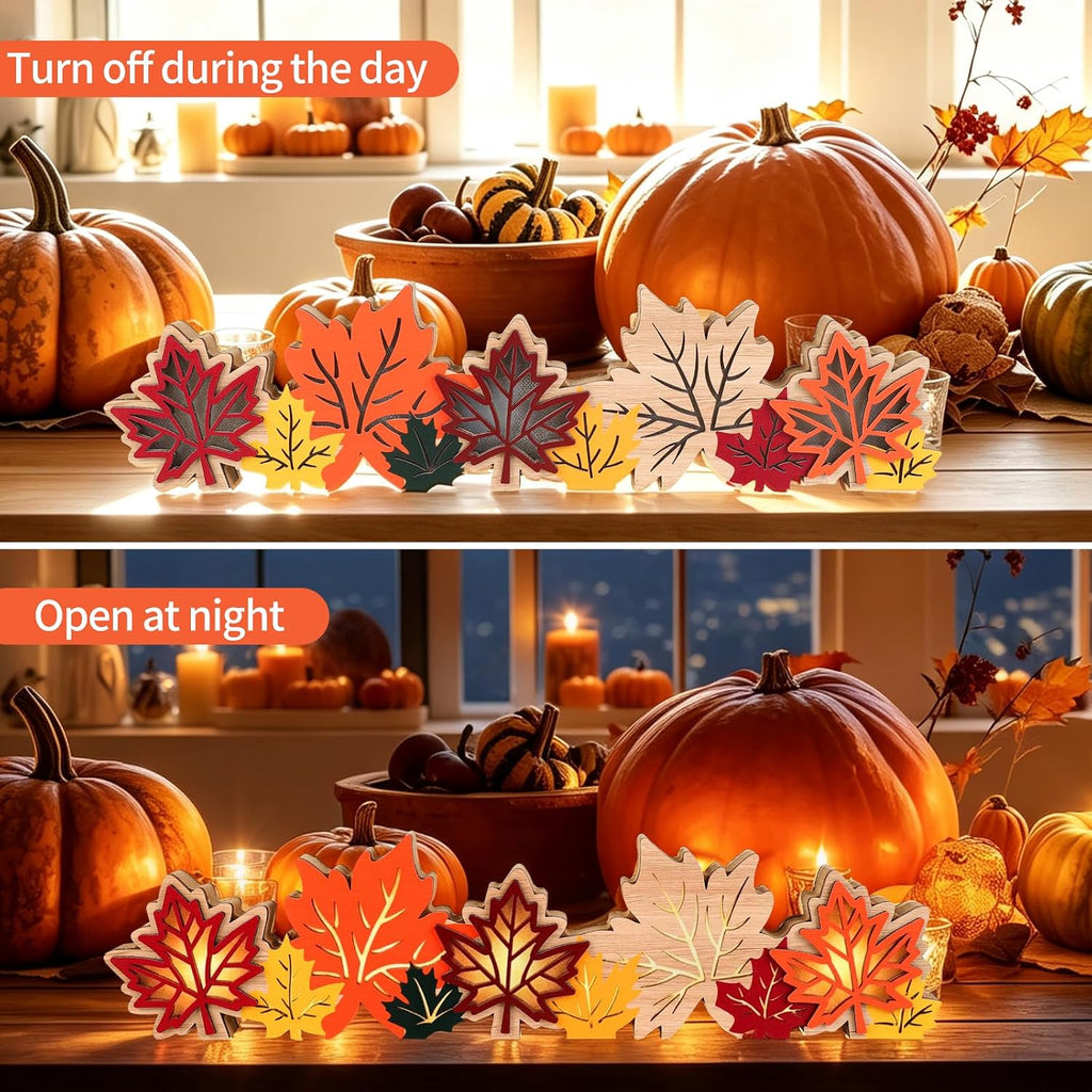 Lighted Fall Decorations Wooden Maple Leaf Table Light