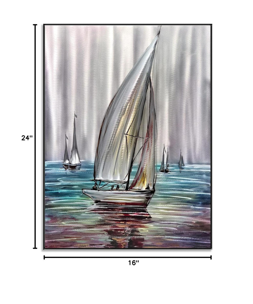 Sailboat Metal Wall Art - 24x16 Inch Vibrant and Colorful Aluminum Panel Painting, Lightweight and Easy to Install
