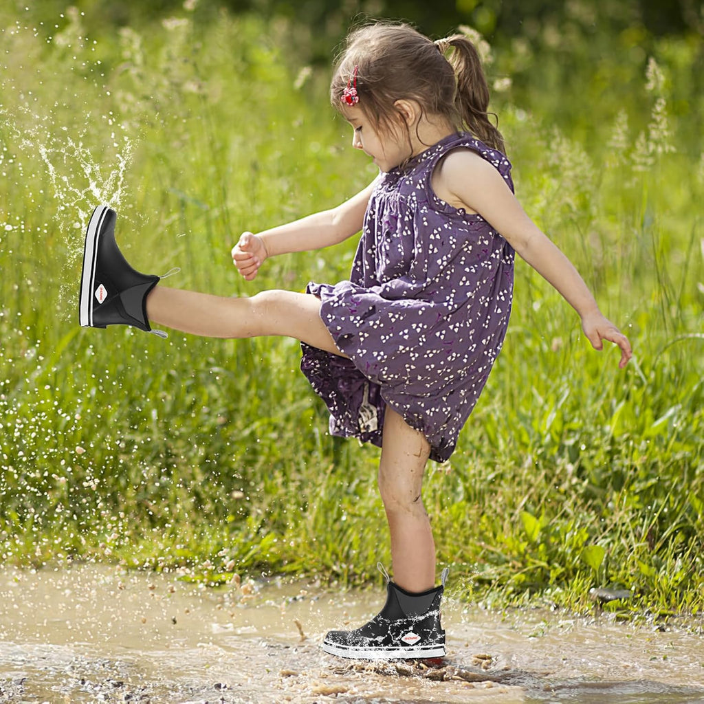 Kid's Deck Boots Waterproof Ankle Rain Boots for Boys Girls Insulated Neoprene Rubber Boots Non-slip Child Rain Shoes