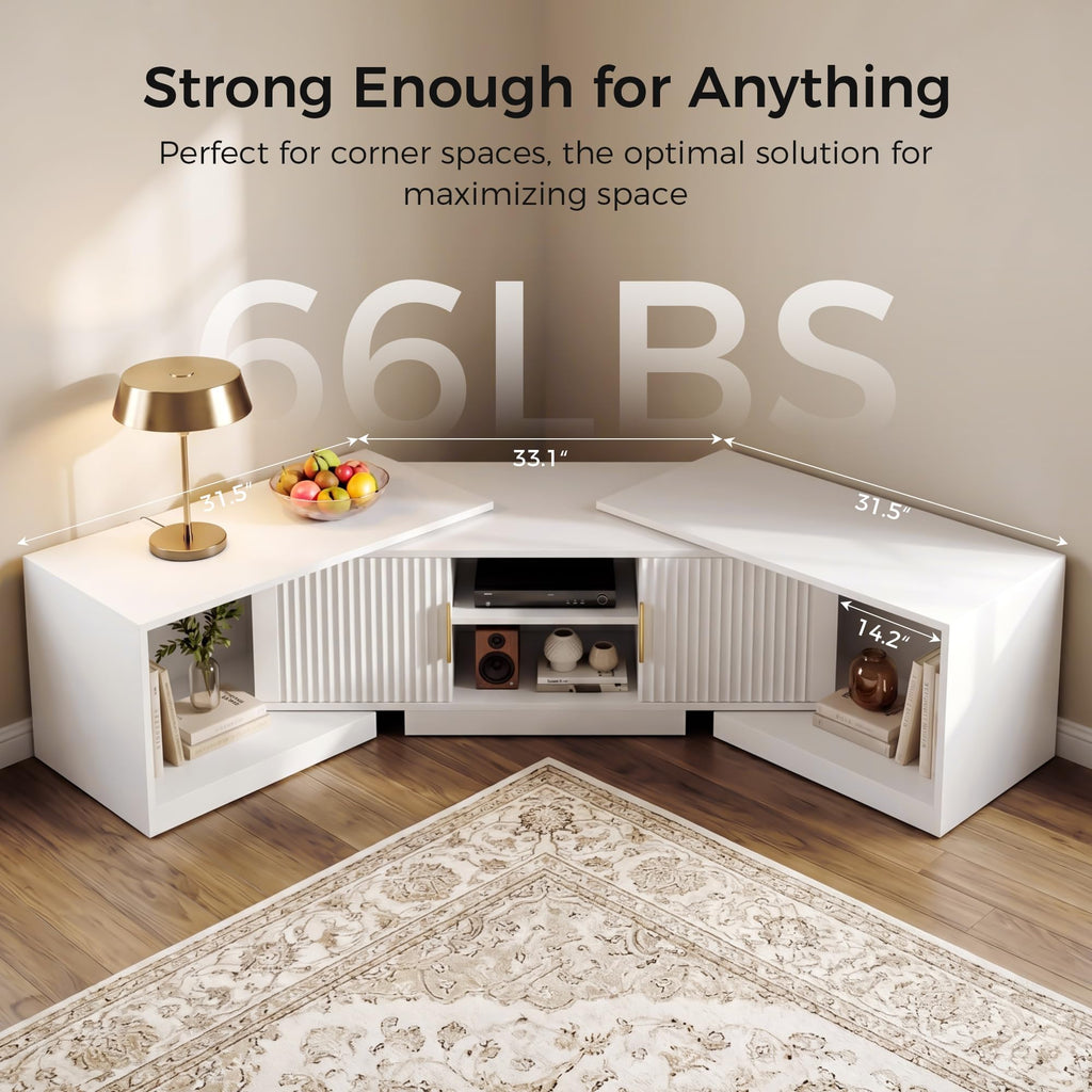 TV Stand for 55-80 Inches TVs, 63"-84.6" Adjustable Length, Extendable Corner Entertainment Center with Storage