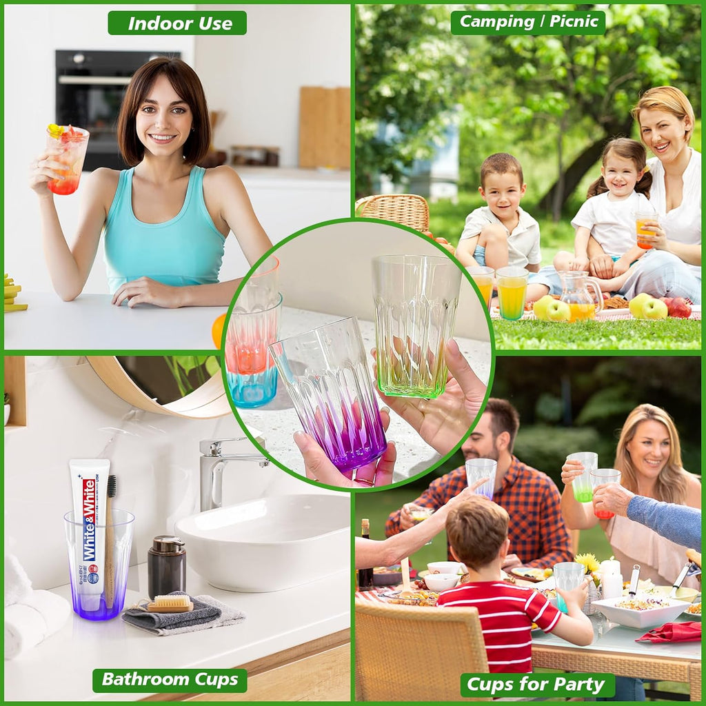 Plastic Drinking Glasses Set of 8, 15oz Plastic Cups Reusbale Tumblers Camping, Water Cup Set with Gradient Color