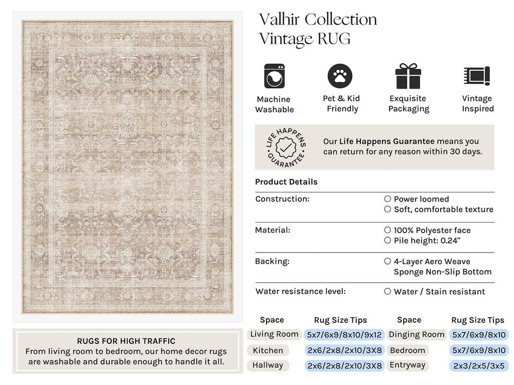 Beige Washable 2x5 Runner Rugs Entryway