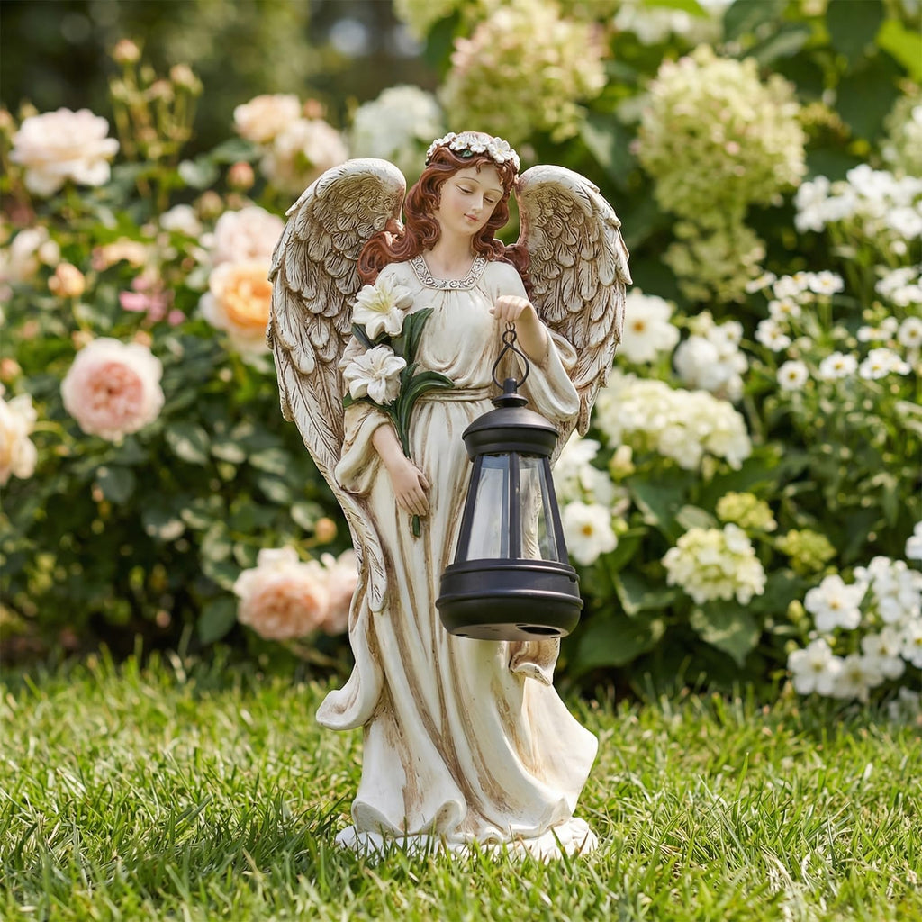 Statue, Solar Garden Angel Statues for Outside with Lantern