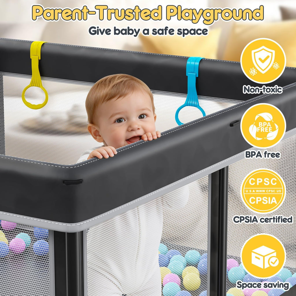 Foldable Baby Playpen with Mat 50"×50" Playpen for Babies and Toddlers