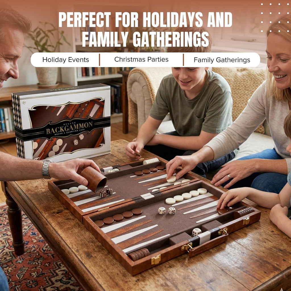 Premium Backgammon 18" Large Brown - Backgammon Sets for Adults and Kids