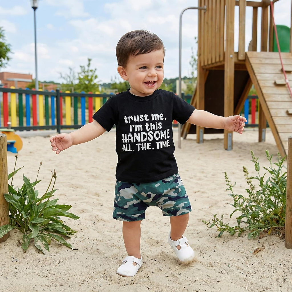 Toddler Baby Boy Summer Clothes Short Sleeve T Shirt Top Casual Shorts Set Cute Infant Boys Shorts Set