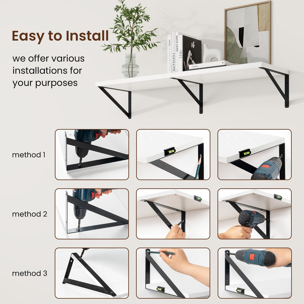 Deep Floating Shelves, 48'' x 10'' White Wall Shelves Set of 2