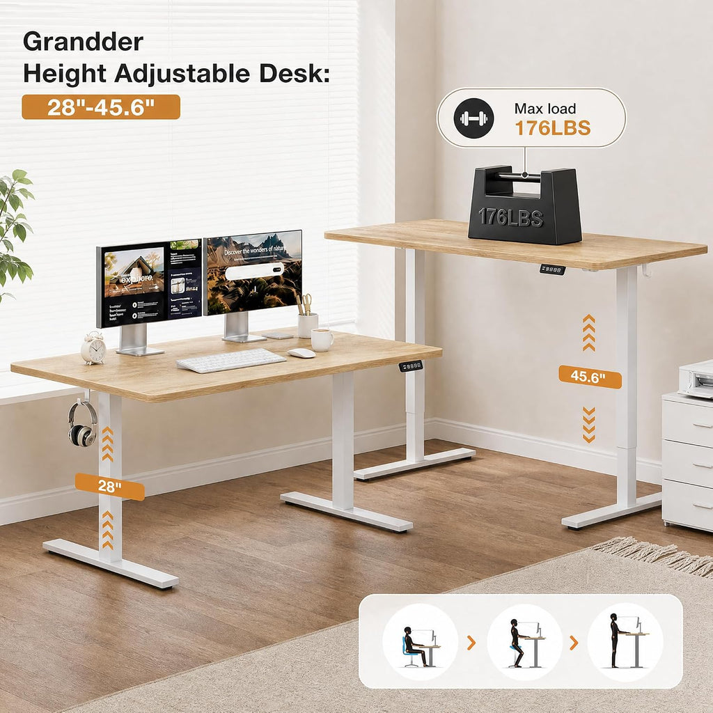 55x32 Extra-Deep Electric Standing Desk, Wide Desktop Fits 49" Ultrawide Monitor+Dual Screens, 176 lbs Capacity, 2