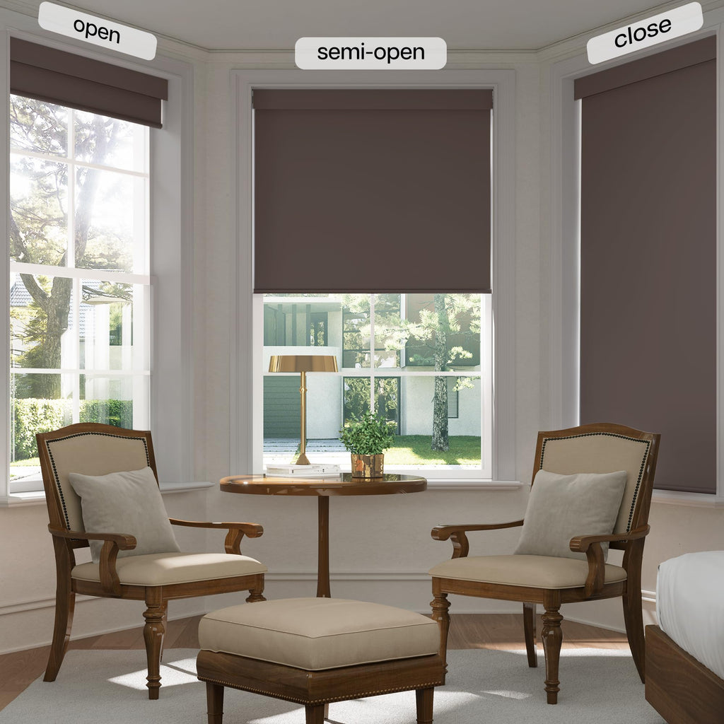 No Drill Blackout Roller Shades, Dark Coffee