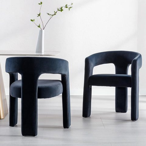 Black Modern Barrel Dining Chairs Set of 2, Velvet Upholstered Accent Side Chair with Arms Comfy Makeup Vanity Chairs