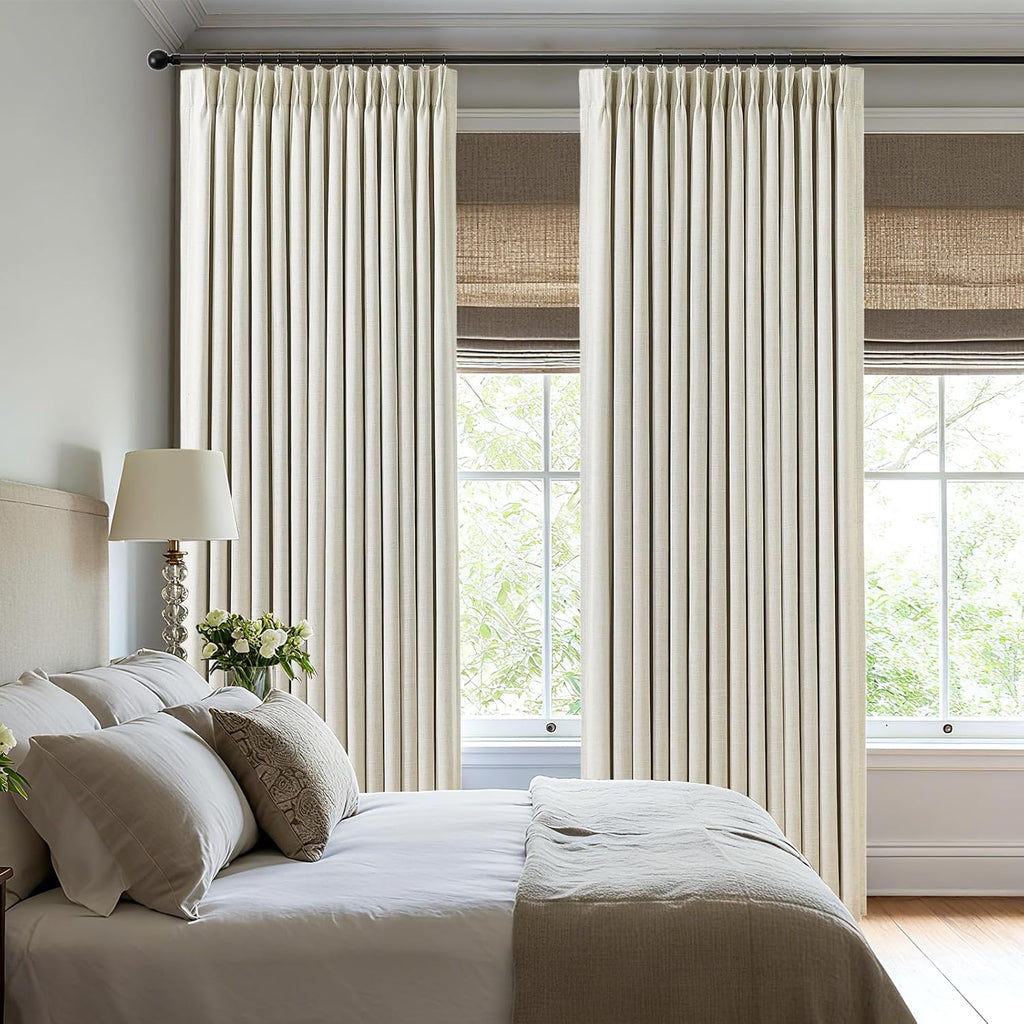Pinch Pleated Linen Curtains (Set of 2 Panels) 100% Blackout