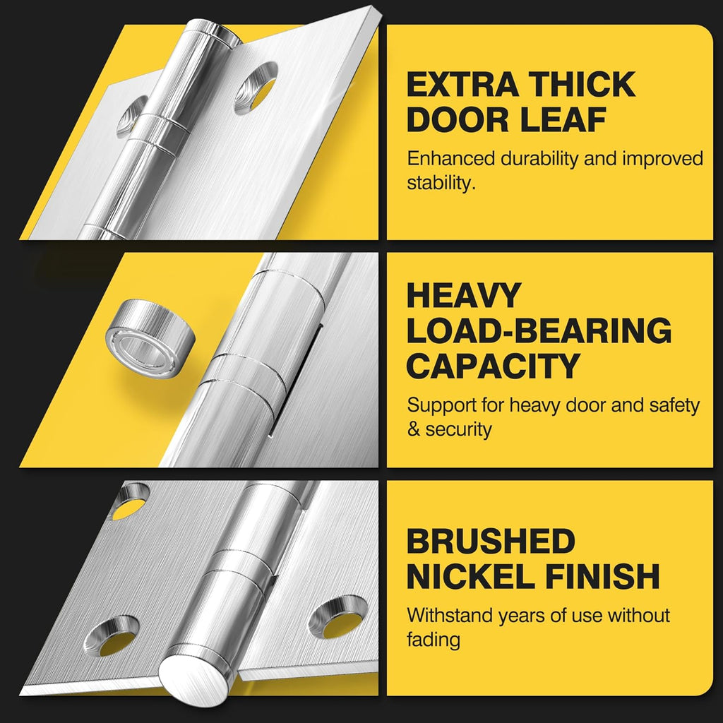Ball Bearing Door Hinges, 3.5 x 3.5 Inches Door Hinges, Square Corner Heavy Duty Hinges, Stainless Steel Hinges