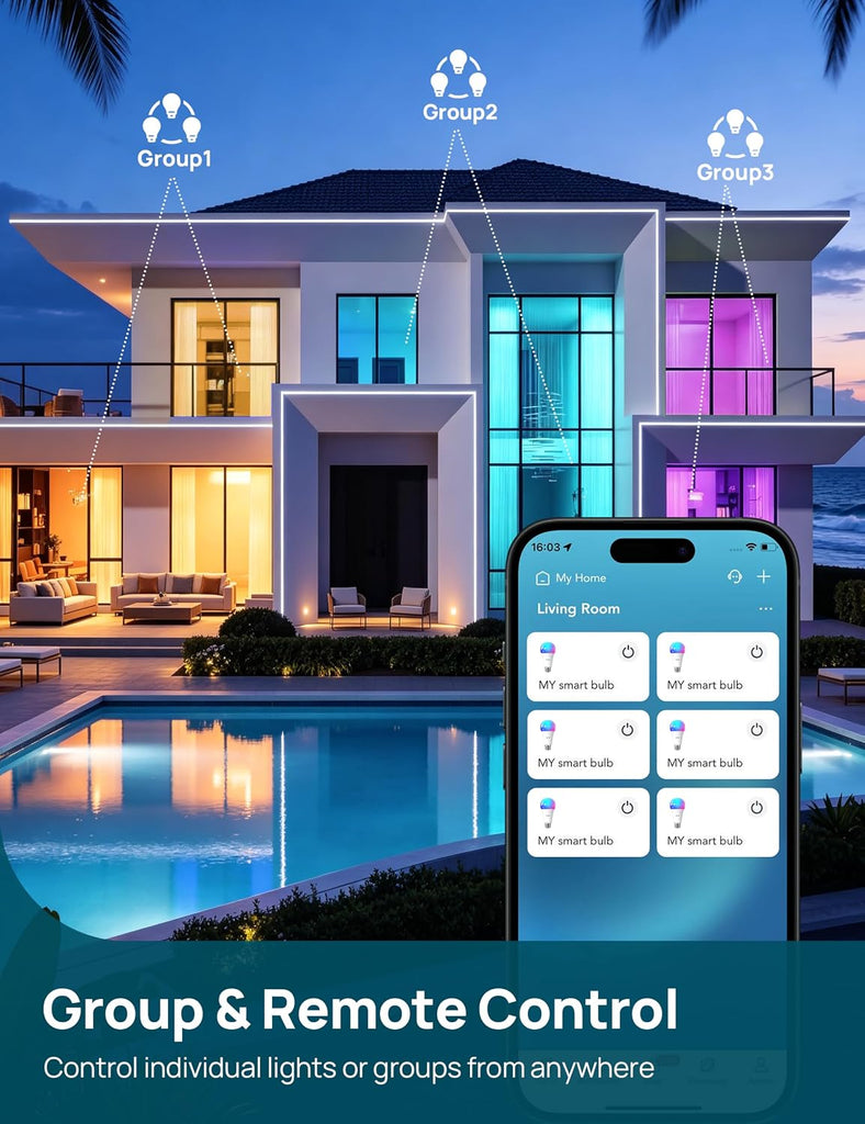 A21 Smart Light Bulbs, Compatible with Alexa/Google Home, 4 Pack