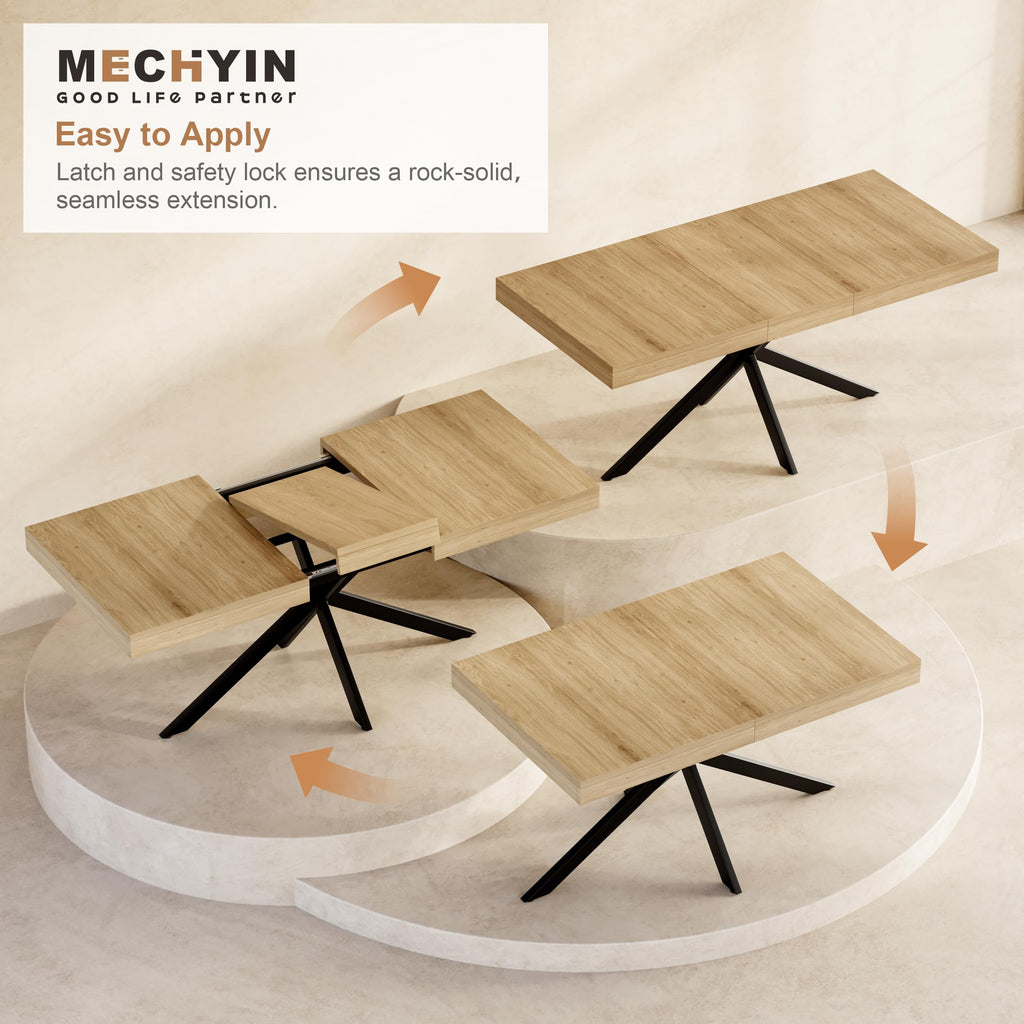 Extendable Dining Room Table for 4 6 8, 55"-70" Kitchen Table Leaf, Oak