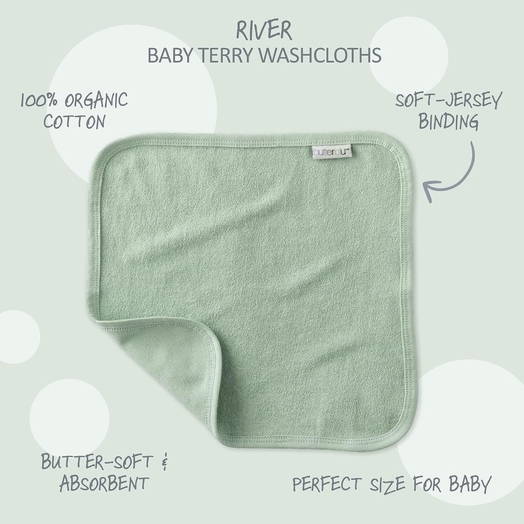River Pack Baby Terry Washcloths 100% Organic Cotton Absorbent for Baby and Toddler Boys & Girls, Seafoam Terra
