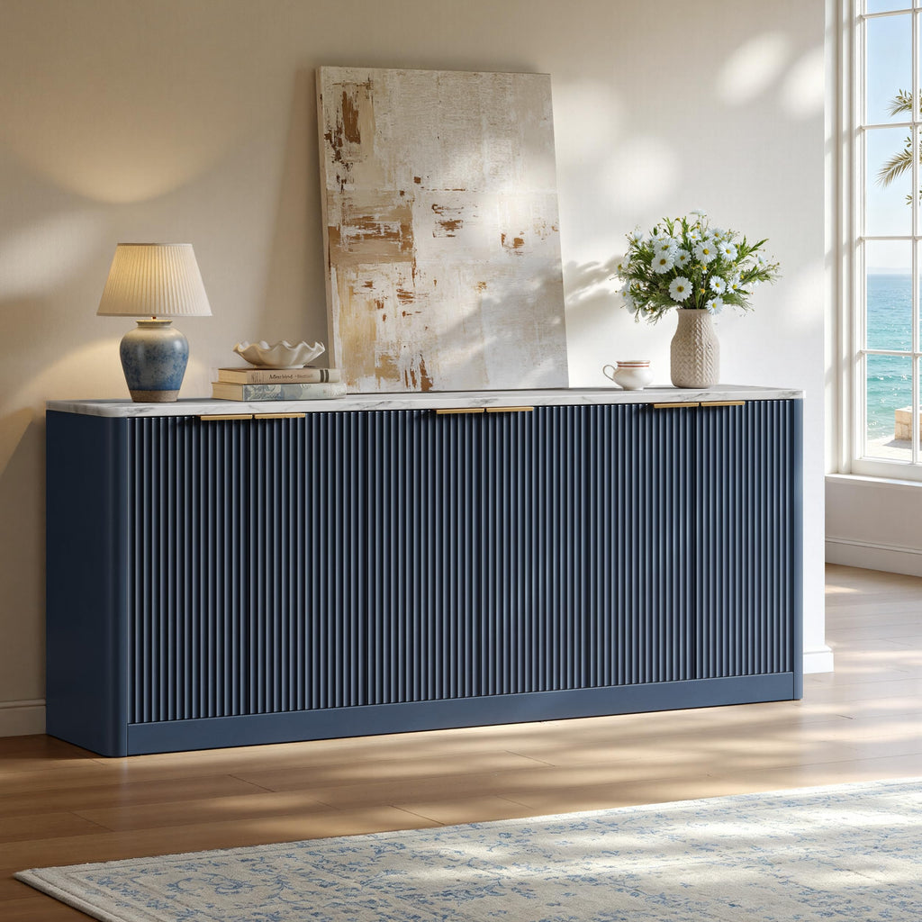 67" Blue Fluted TV Stand for TVs up to 75"