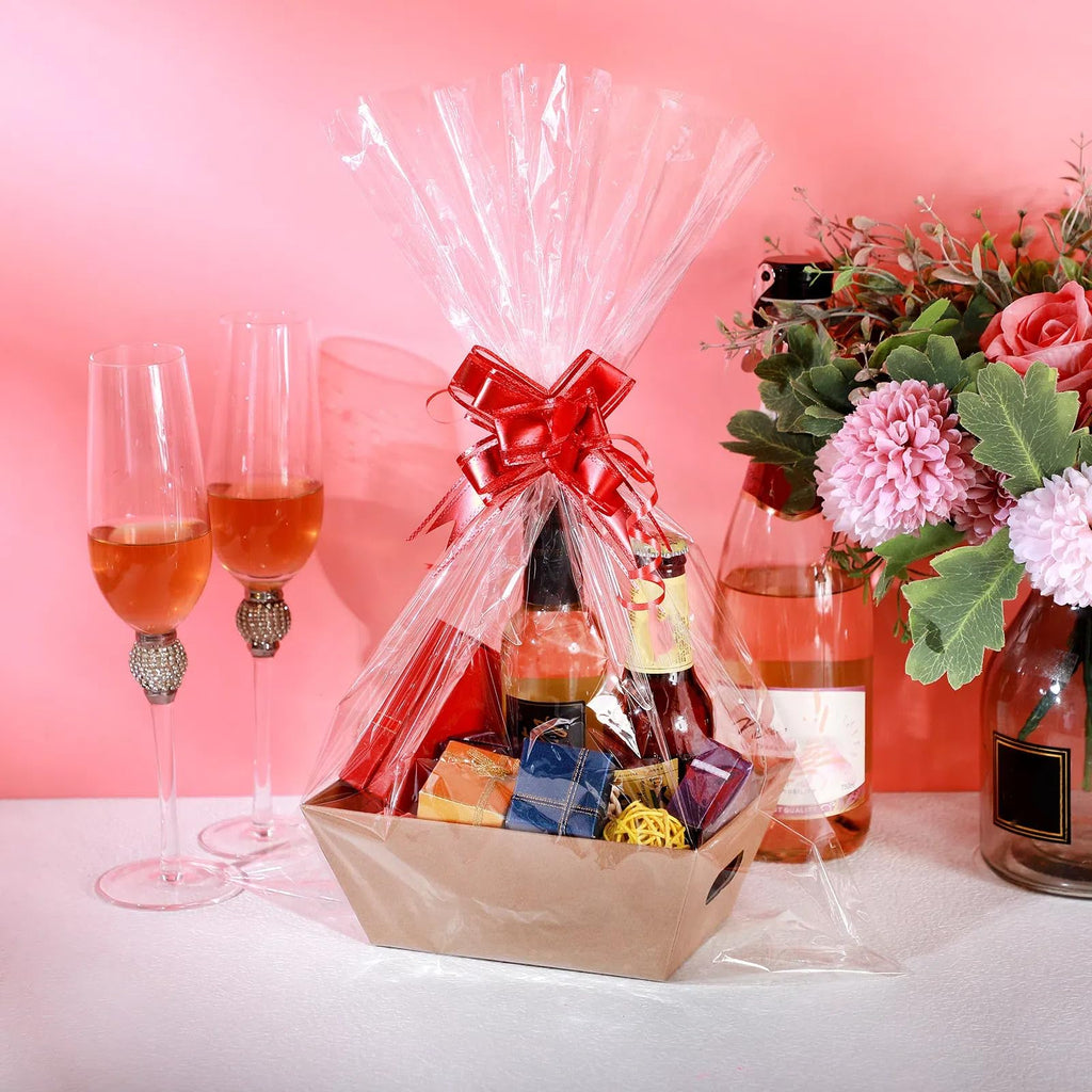 100 Pcs Empty Gift Basket Thick Kraft with Handle, 8 x 6 x 3 Inch