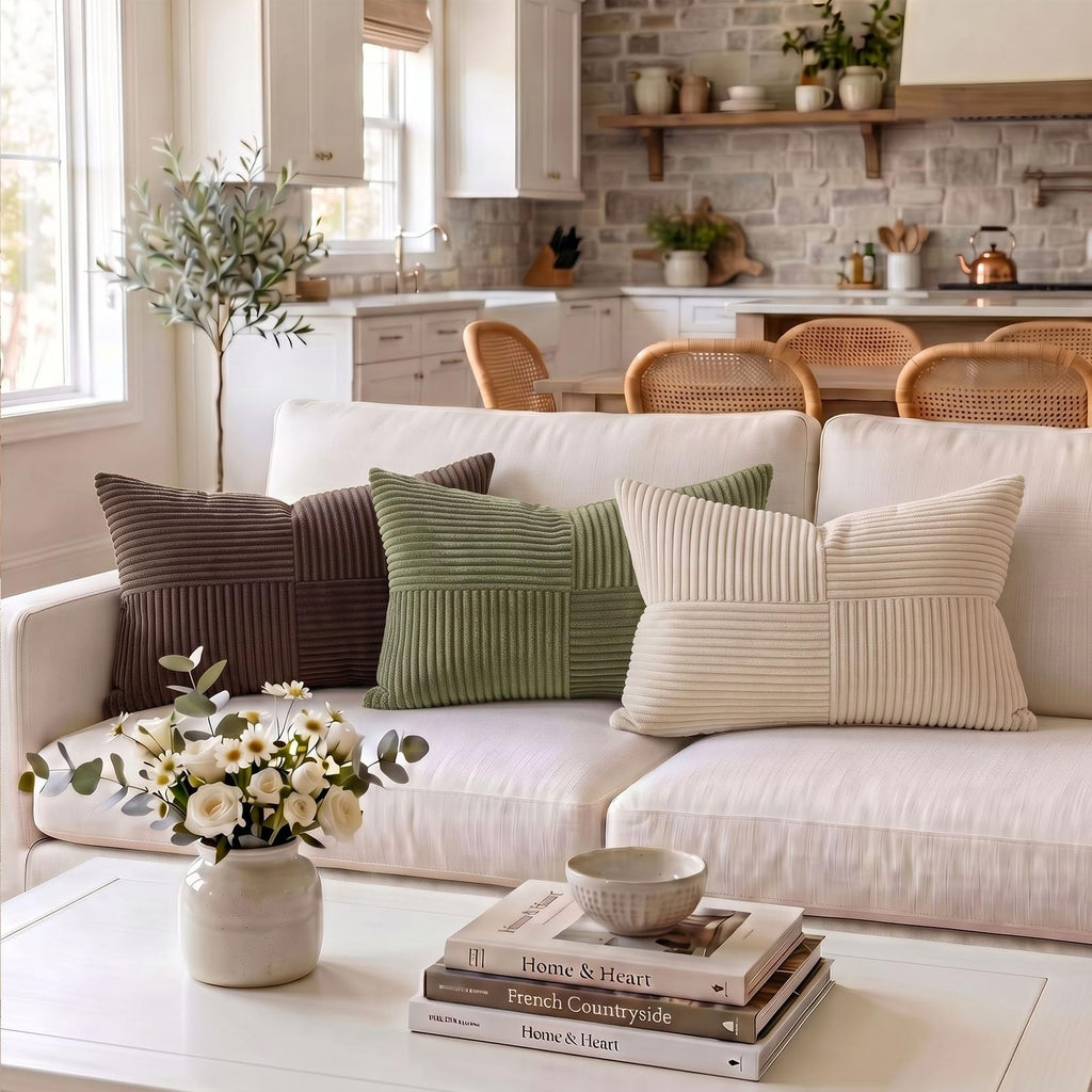 2 Packs Olive Green Long Lumbar Decorative Throw Pillow Covers 12x24 Inch for Couch Bed Sofa, Rustic Farmhouse Boho