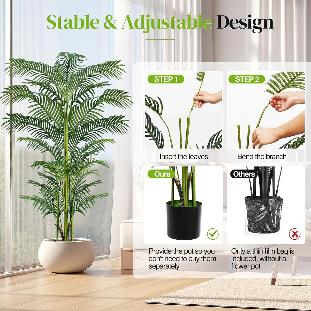 Artificial Palm Tree 6FT, Faux Plants Indoor and Outdoor 2 Pack, Tall Fake Tree Tropical Areca Floor Plant in Pot - Set of 2