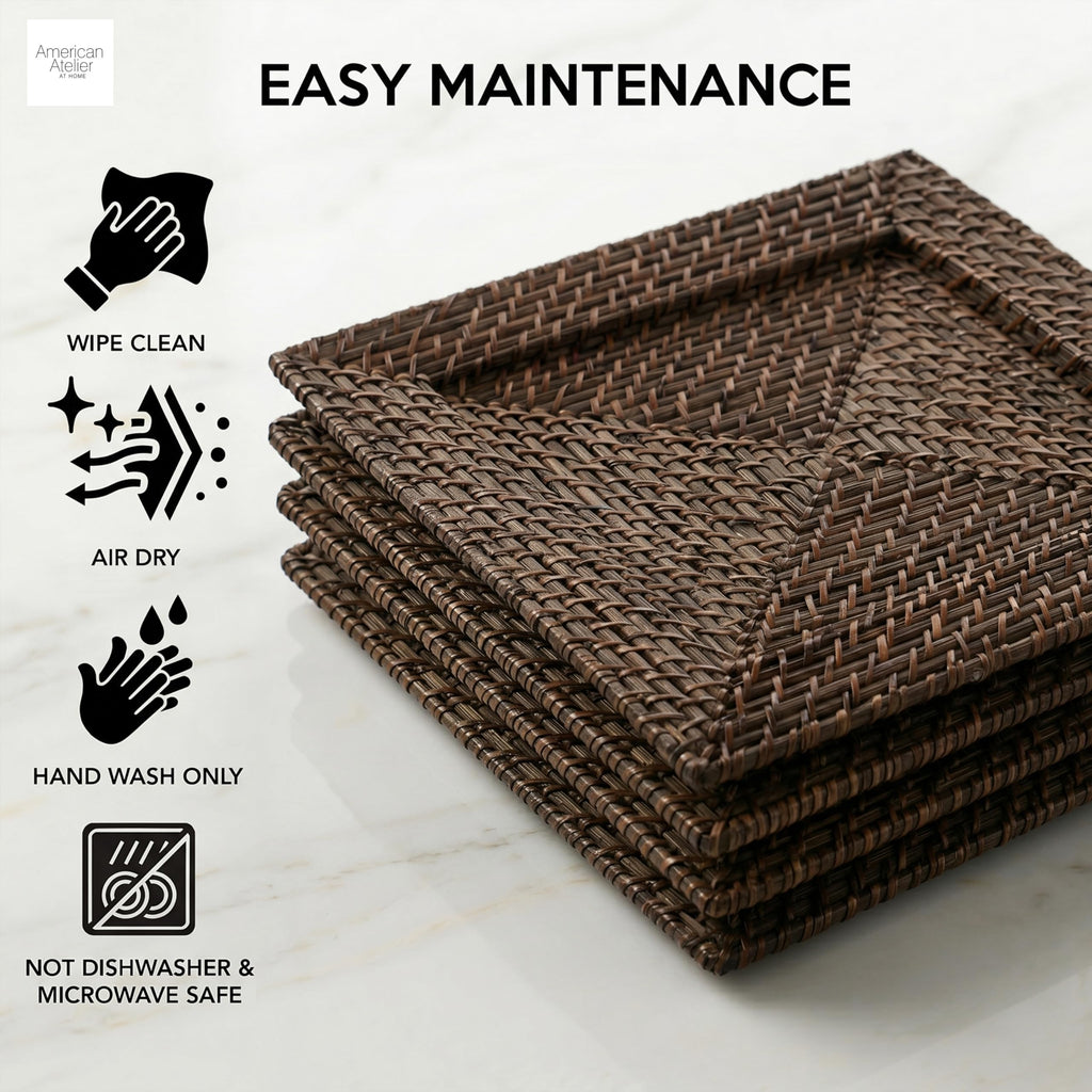 Rattan Plate Chargers Square Woven Chargers for Dinner Plates, Natural Rattan Placemats - Stylish Premium Charger Set