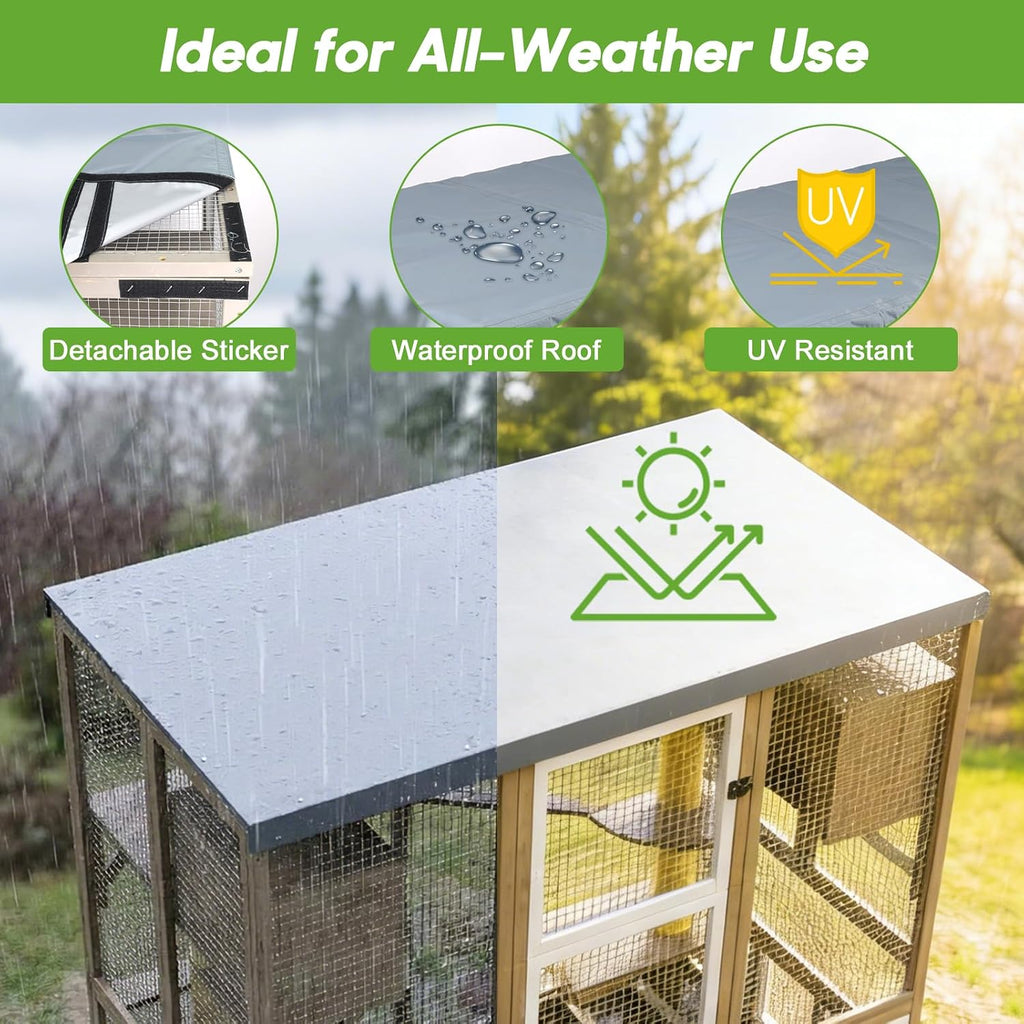 Large Catio Outdoor Cat Enclosure, Walk-in Cat Patio with 4 Levels, Cat Condo Hammock & Scratching Posts, Flat Roof