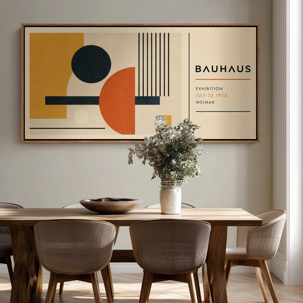 Extra Large Framed Wall Art Canvas Print - Retro Bauhaus Geometric Mid Century - Contemporary Artwork Bedroom Office