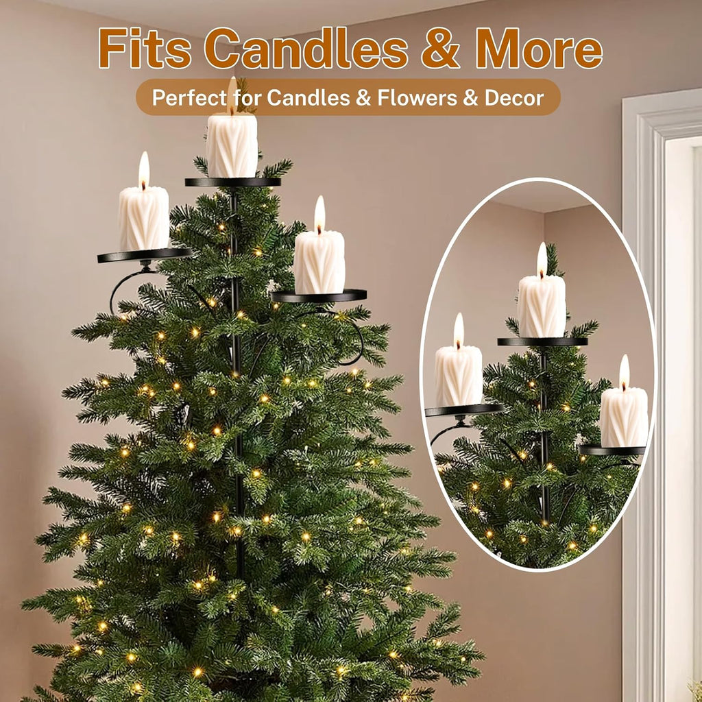 Christmas Tree Topper, Black Triple Tree Topper Candelabra, 3 Tier Candle Holder Shelf for Christmas, Holiday, Indoor - Set of 3