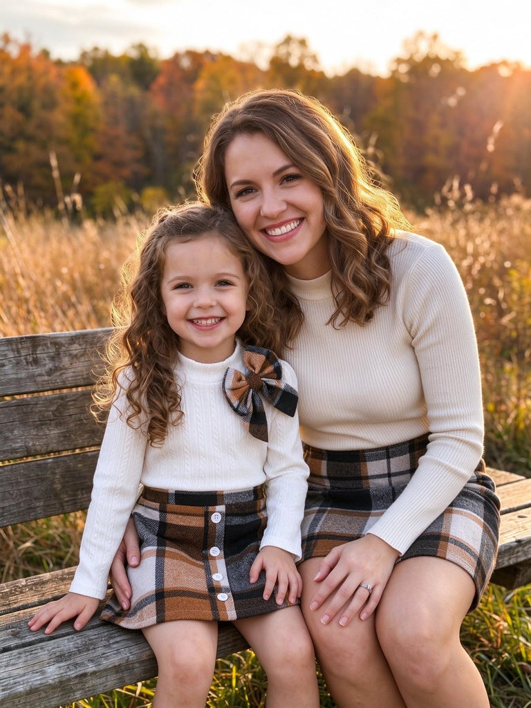 Toddler Girl Plaid Outfit Knit Top Skirt Set Fall Winter Clothes