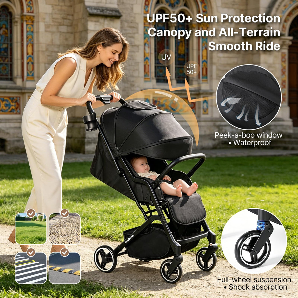 Compact Travel Stroller for Airplane, Lightweight Baby Stroller, Black