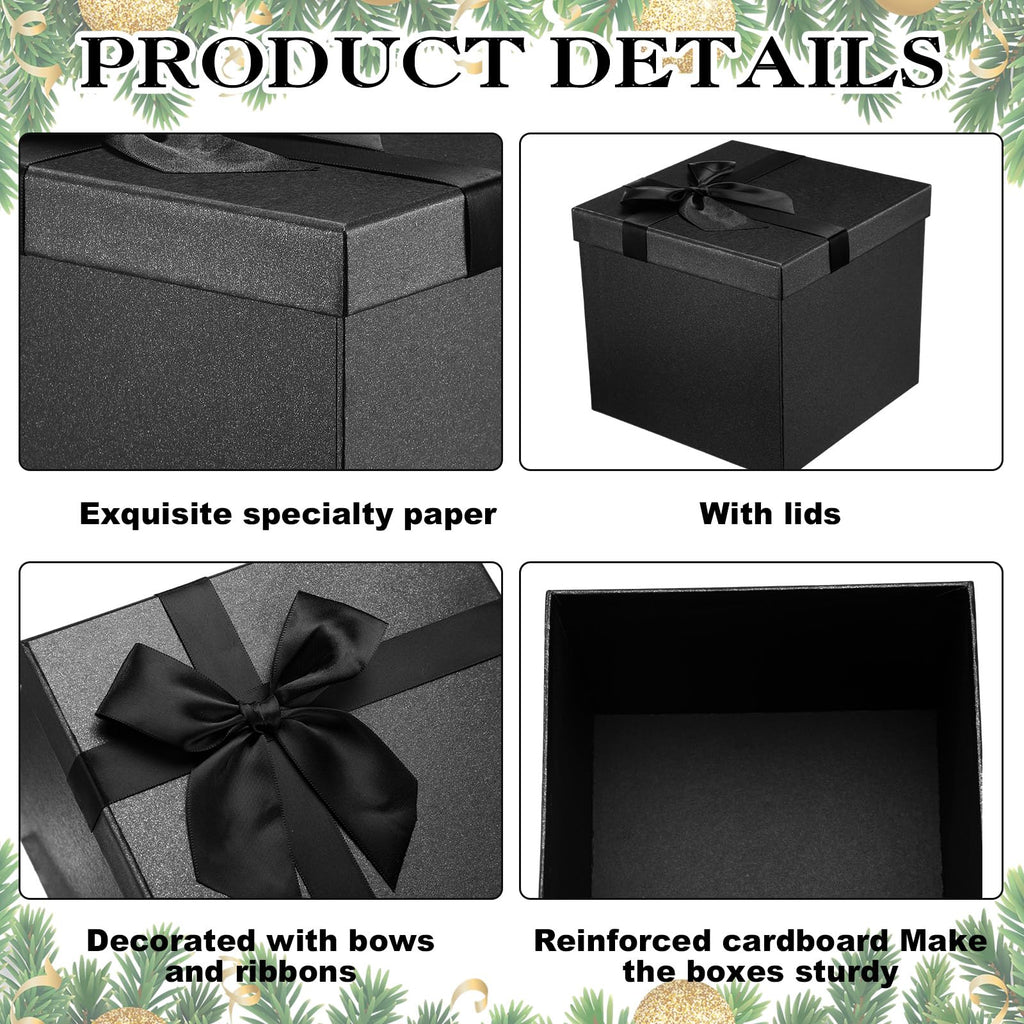 10 Pcs Xmas Gift Box with Lid Bow, Black, 10 Size