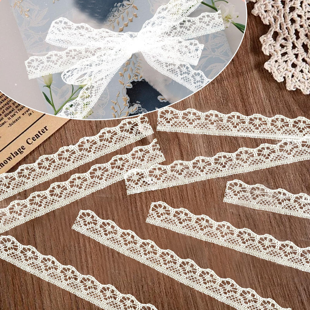 30 Yards White Lace Ribbon, Lace Trim Ribbon, 0.5 Inch Width Vintage Lace Trim for Sewing Crafts, Wedding Decoration