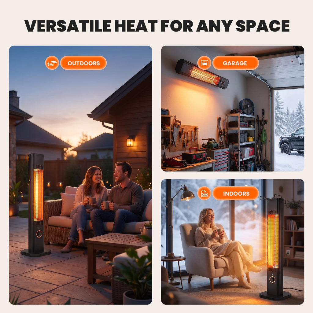 Outdoor Electric Infrared Patio Heater, 1500W, Wall-Mounted & Freestanding