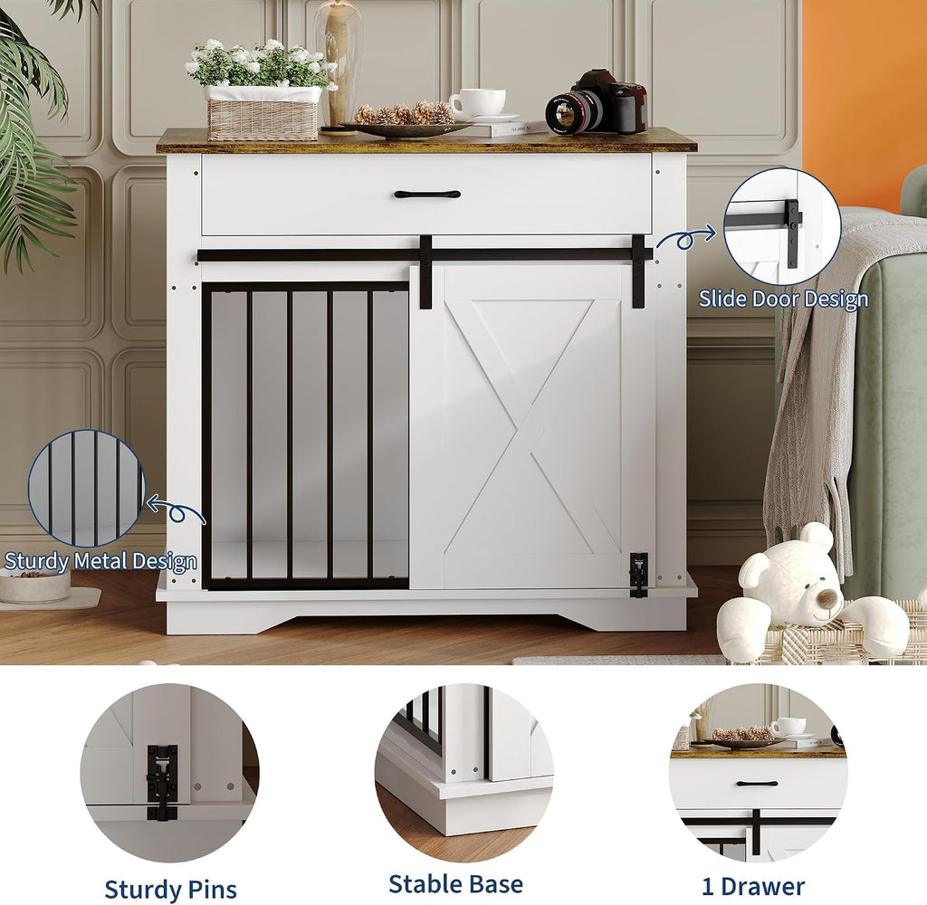 Dog Crate Furniture Kennel with 2 Drawers Storage, Cabinet Wooden End Table
