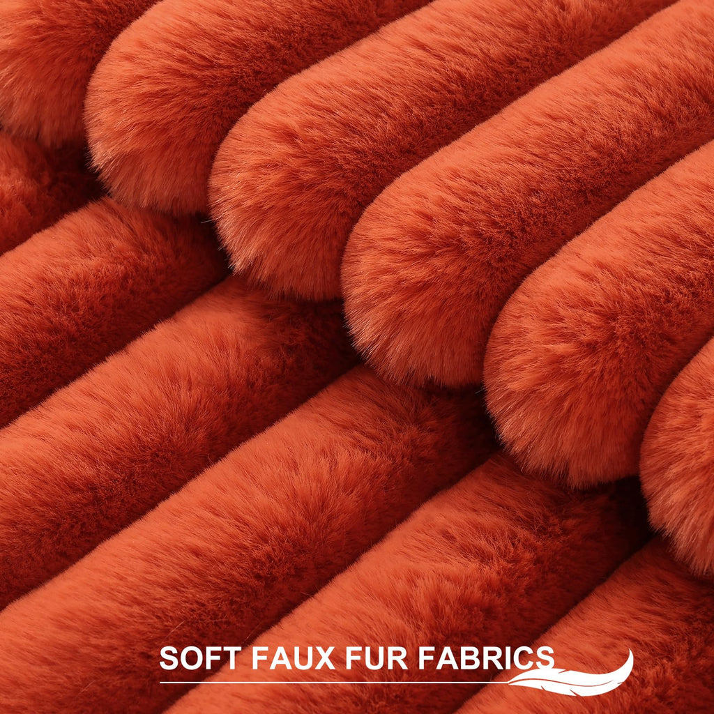 Faux Fur Fall Decorative Throw Pillow Covers 16x16 Set of 2, Rust