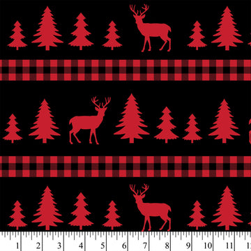 Christmas Deer Forest Checkers 100% Cotton Fabric By The Yard