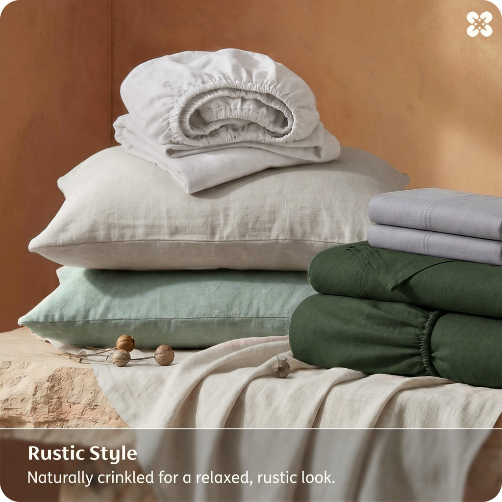 PureWoven European Linen Sheets, Cotton Linen Bed Sheets, 4PCS