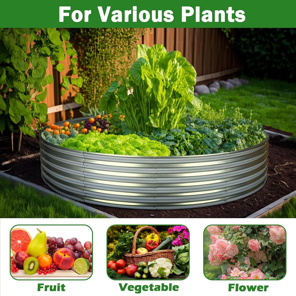 5x5x1ft Round Raised Garden Beds Outdoor Steel Fire Pit Ring Flower Planter | Large Galvanized Metal Above Ground