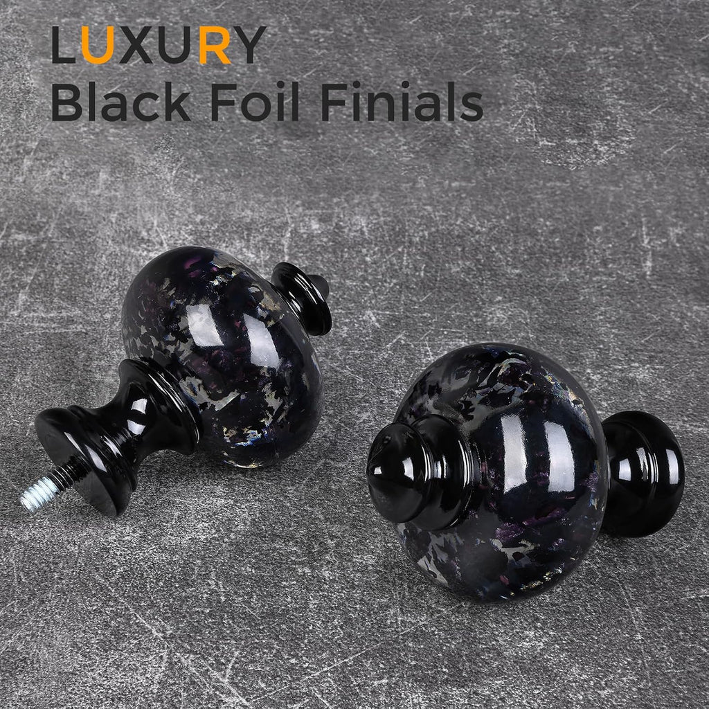 Black Curtain Rod for Windows 48 to 84 Inches, 1'' Heavy Duty Adjustable Modern Drapery Rods with Unique Crystal