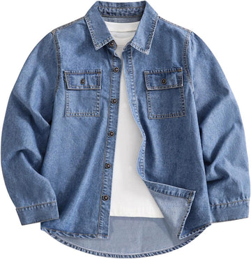 Boys Long Sleeve Button Down Denim Jacket with Pockets