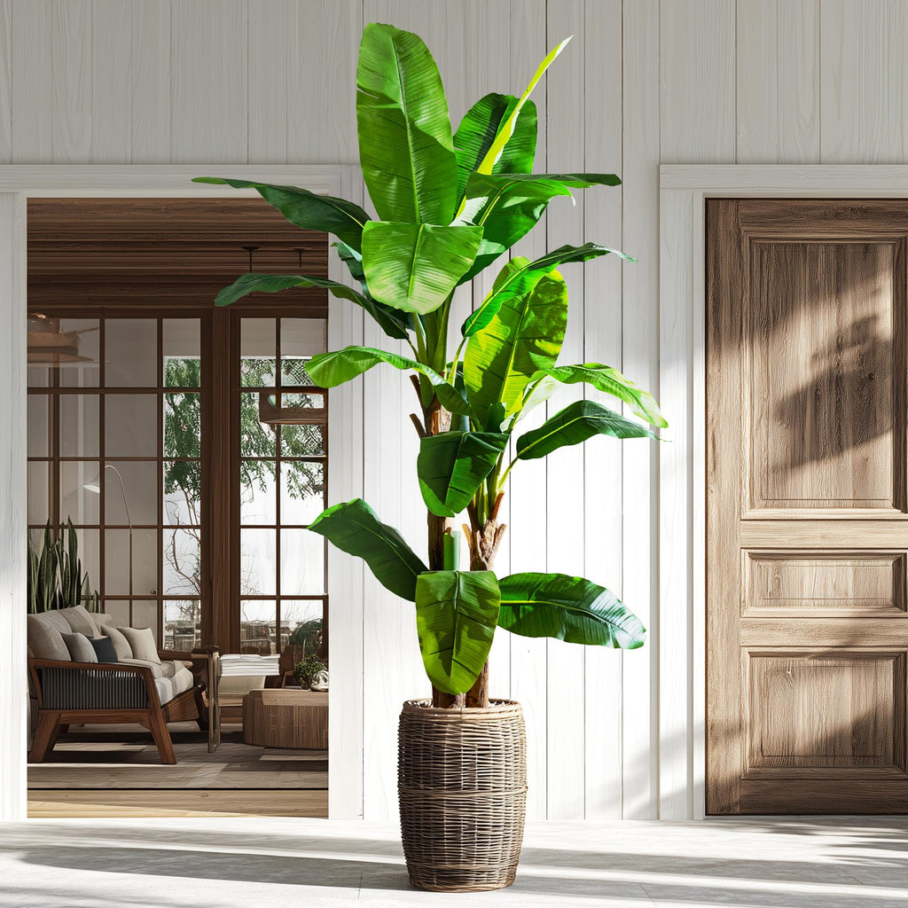 Artificial Banana Tree 7.2ft, Faux Tropical Palm Tree Plant with Realistic Leaves, Low Maintenance Indoor Outdoor