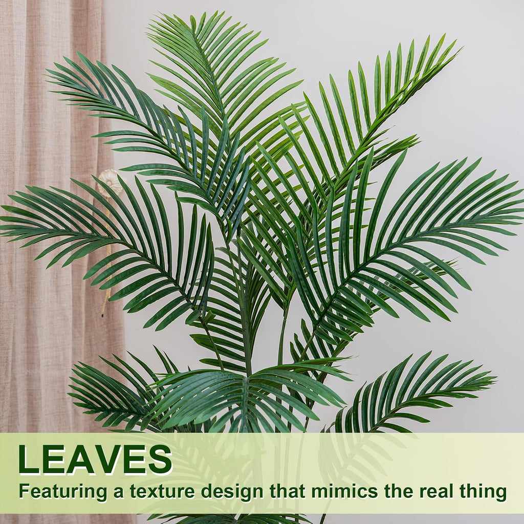6FT Artificial Palm Tree, Palm Tree 72in Tall Faux with 15.7 White Planter, Fake Potted Tree with Lifelike Leaves