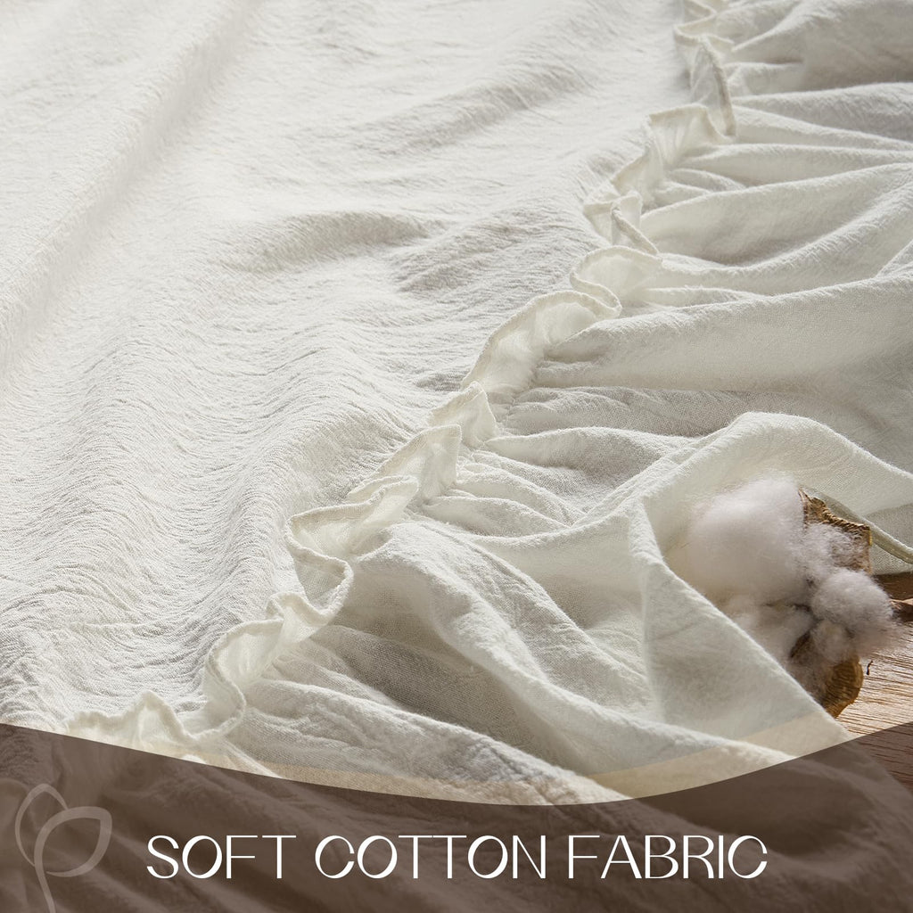 Ruffled Rectangle Tablecloth, White, 60 x 120 Inch