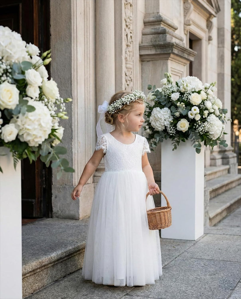 Girl Paisley Lace Back A-Line Straight Tutu Tulle Party Flower Girl Dress