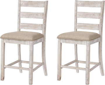 Skempton | 2-Count 24" Counter-Height Upholstered Bar Stools - Coastal Chic Ladder-Back, Antique White