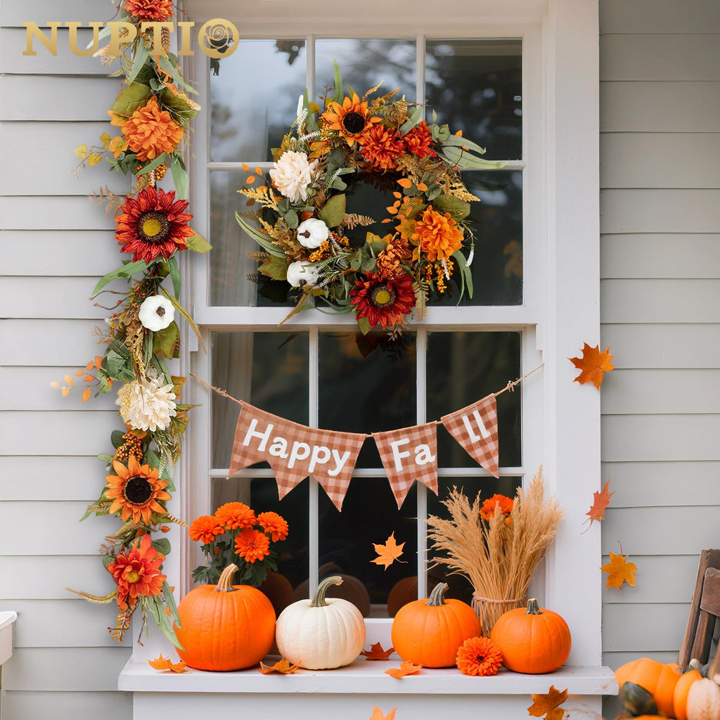 Fall Garland with Sunflower Pumpkin: 6ft Fall Decor for Thanksgiving